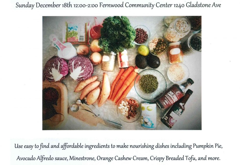 Vegan Cooking Workshop – Sunday December 18, 12-2pm